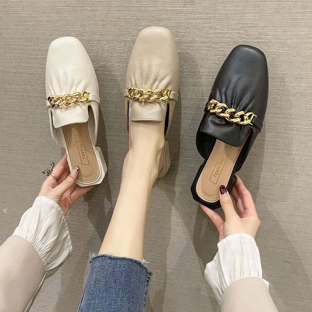 Dép Mũi Vuông Kiểu Dáng Nhún Bèo Màu Sắc Trang Nhã Cực Sang Trọng