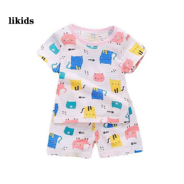 Bộ cotton tăm tre Quảng Châu Likids mùa hè cho bé trai/gái