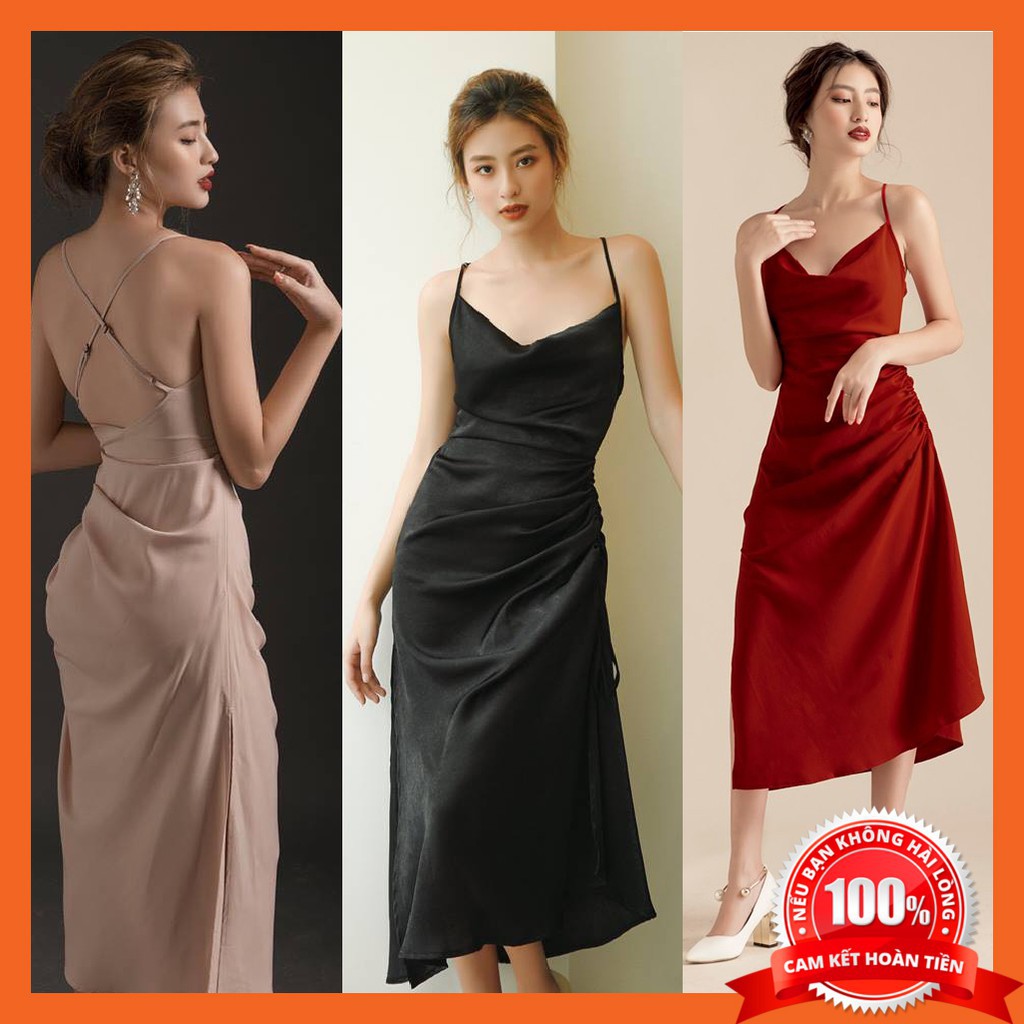 VÁY ĐI TIỆC CÓ MÚT NGỰC VẢI PHI LỤA 3 MÀU ĐỎ, ĐEN, NUDE CÓ DÂY RÚT 3 SIZE S,M,L -NAVI | BigBuy360 - bigbuy360.vn