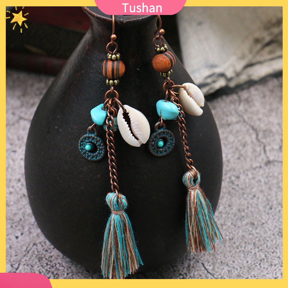 Đôi Bông Tai Dáng Dài Phối Tua Rua Phong Cách Bohemian Thời Trang Cho Nữ