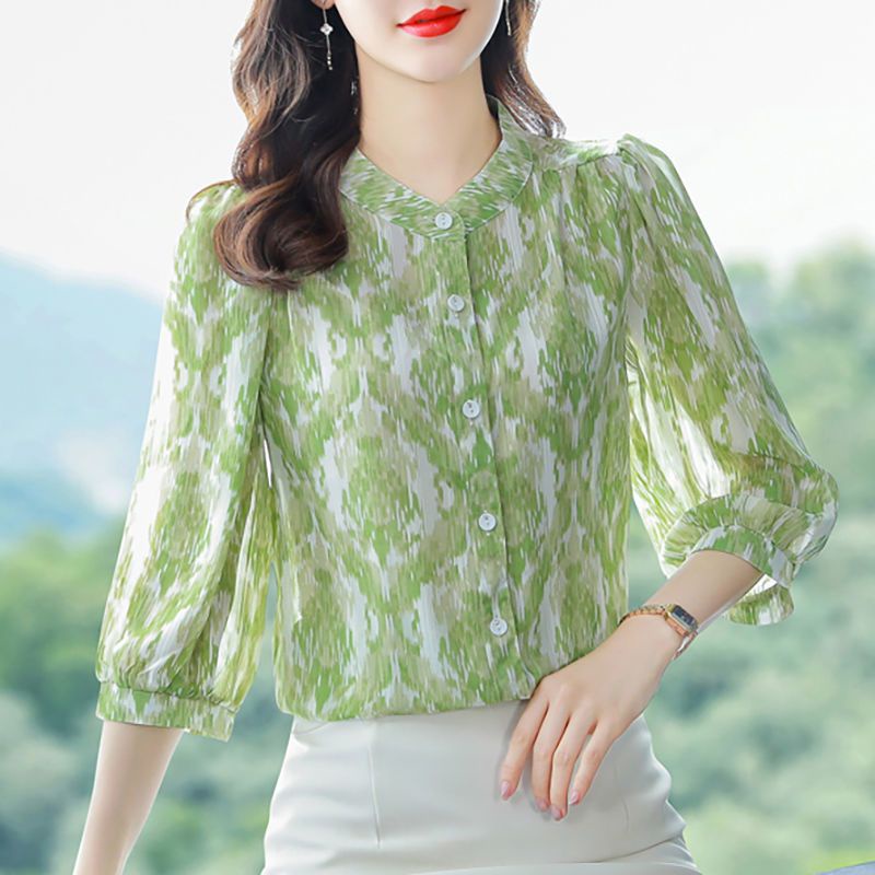 Hàng Mới Về Mới Áo Sơ Mi Voan Hoa Tay Lửng Dáng Rộng Phong Cách Phương Tây Thời Trang Mùa Hè 2022 Cho Nữ