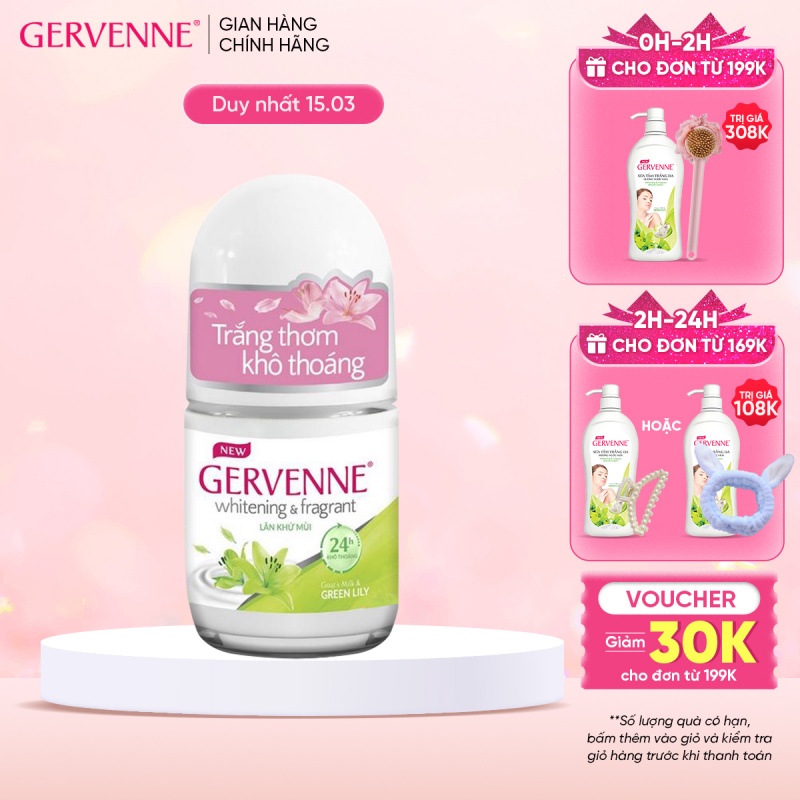 Lăn khử mùi trắng da Gervenne Green Lily 25ml