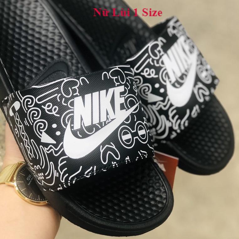Dép unisex 𝐍𝐈𝐊𝐄 ❤️FREESHIP + Hộp❤️ dép quai ngang thể thao nam nữ mk in 𝐍𝐈𝐊𝐄-𝐁𝐚𝐧𝐚𝐬𝐬𝐢 Hoạt hình Đen