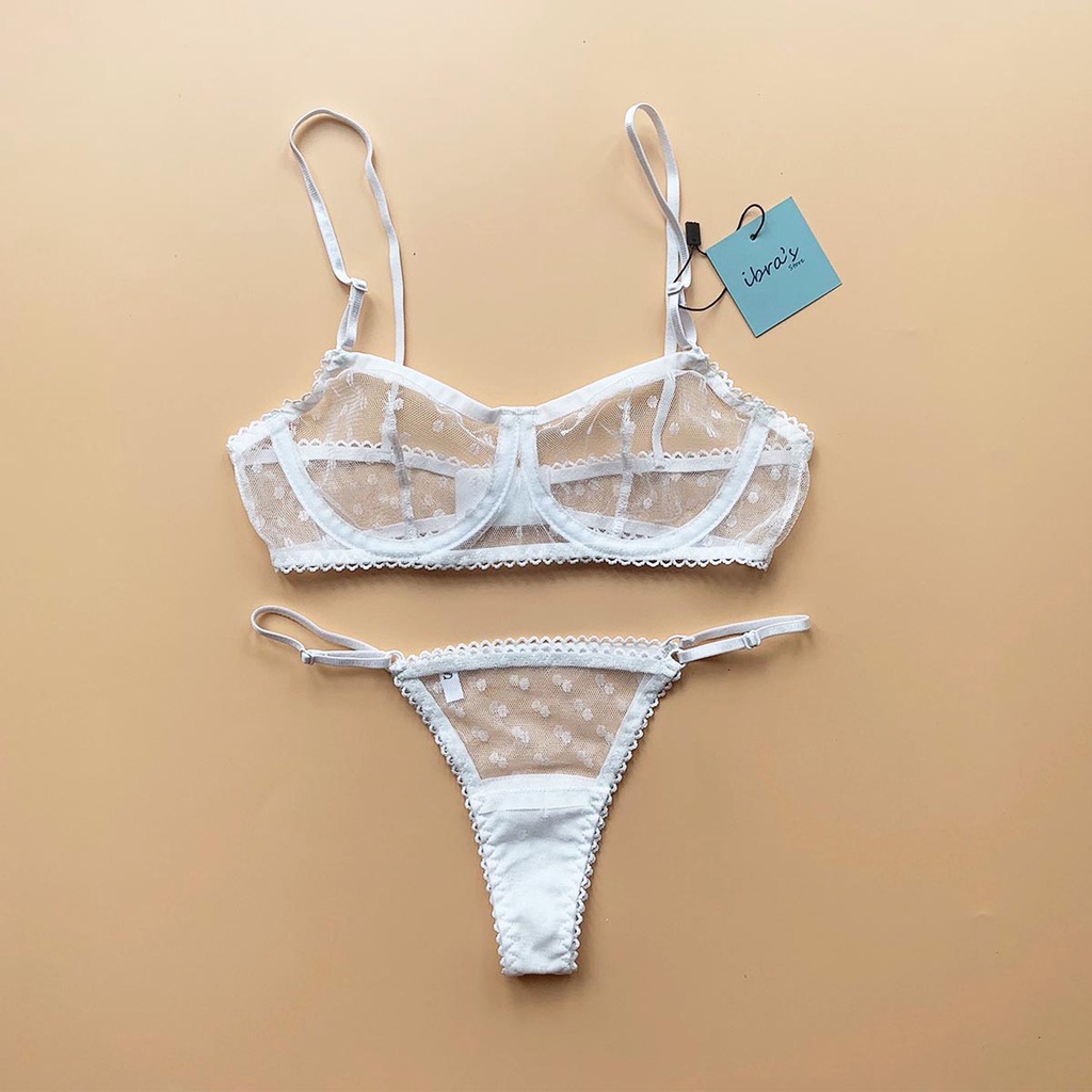 Bộ Đồ Lót Nữ iBRA Áo Ngực ren và Quần Lót Ren Xuyên Thấu Chấm Bi sexy, Lưới mỏng Thoáng Khí quyến rũ a9