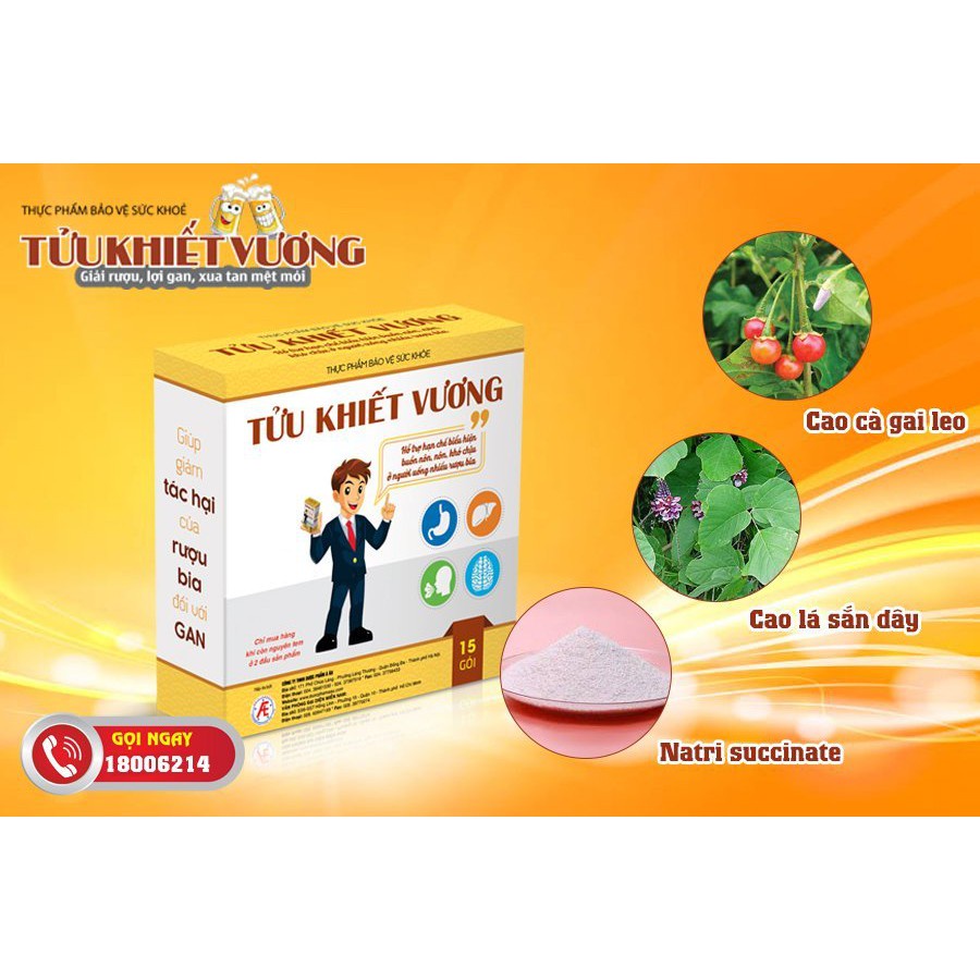 Tửu Khiết Vương - Hỗ Trợ Giải Độc và Bảo Vệ Gan do uống nhiều rượu bia (15 gói)