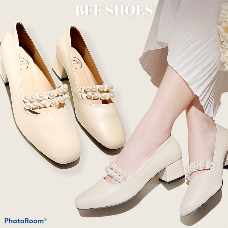 BEE SHOES - GIÀY BÚP BÊ NỮ QUAI NGỌC DA MỀM - GIÀY BÚP BÊ NỮ ĐẾ TRỤ CAO 3 PHÂN DỄ ĐI SẴN MÀU ĐEN, KEM ,TRẮNG 210516