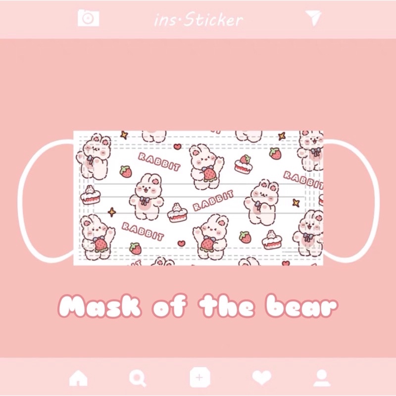 Khẩu trang 5 cai in hình thỏ và gấu đeo đôi dễ thương Mask of the bear