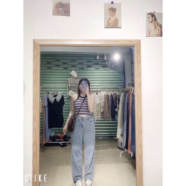 Quần Jean Nữ Ống Rộng Lưng Cao Hàn Quốc Quần Bò Nữ Ulzzang Cạp Eo Cao Retro