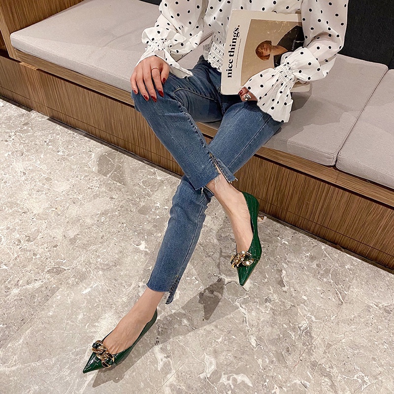 Giày Cao Gót Da Bóng Mũi Nhọn Thời Trang Pháp 2021 Cho Nữ