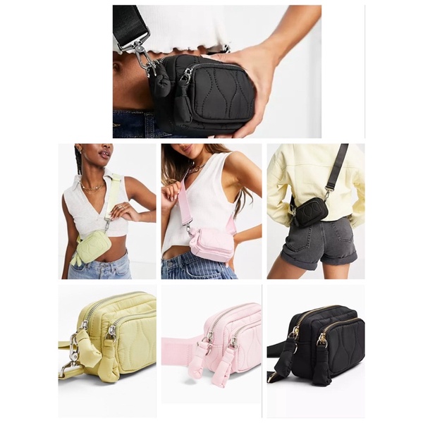 TNS-Túi đeo chéo form hộp mini dây đeo bản to cá tính Hottrend Topie nylon crossbody bag-màu hồng đen và xanh bơ