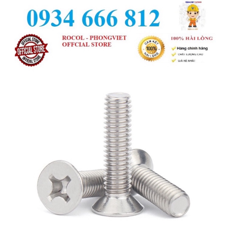 Vít pake đầu bằng INOX 304 M6, M6X12, M6X16, M6X20,M6X25,M6X30,M6X35,M6X40