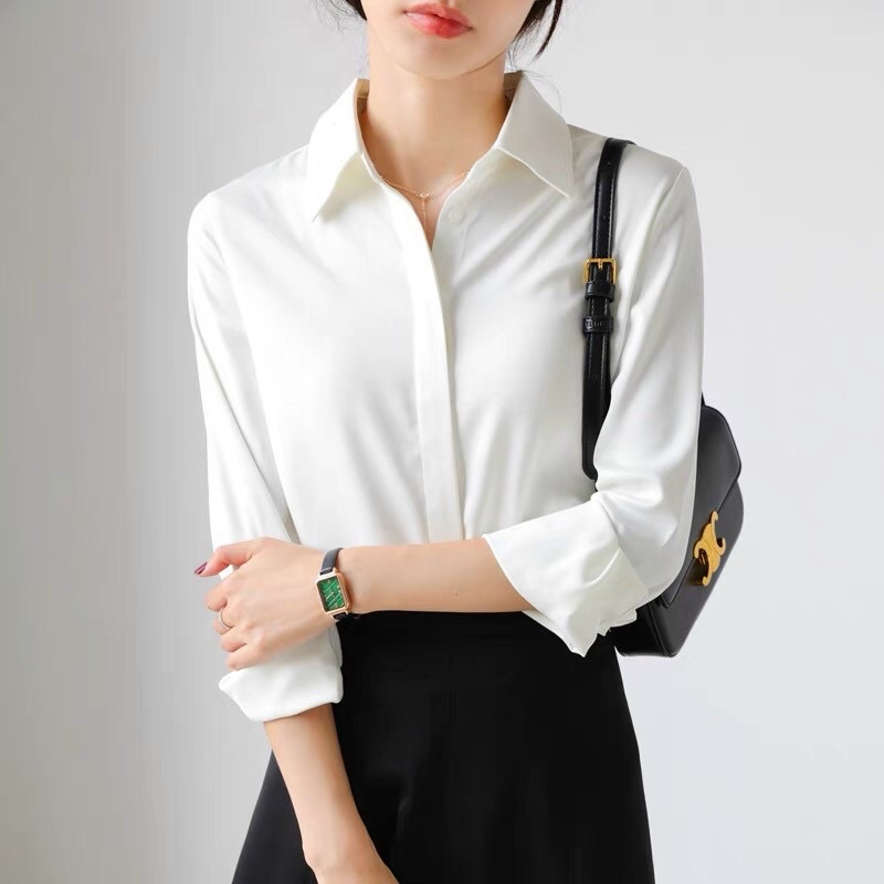 Sơ mi nữ trắng dài tay dấu cúc hàng cao cấp thương hiệu Gu