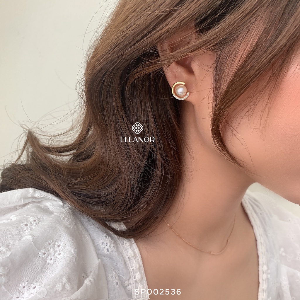 Bông tai nữ chuôi bạc 925 Eleanor Accessories viền hở ngọc trai nhân tạo phụ kiện trang sức 2536