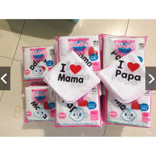 Sét 10 Khăn Xô Sữa Xuất Nhật I Love Papa/Mama 2 Lớp