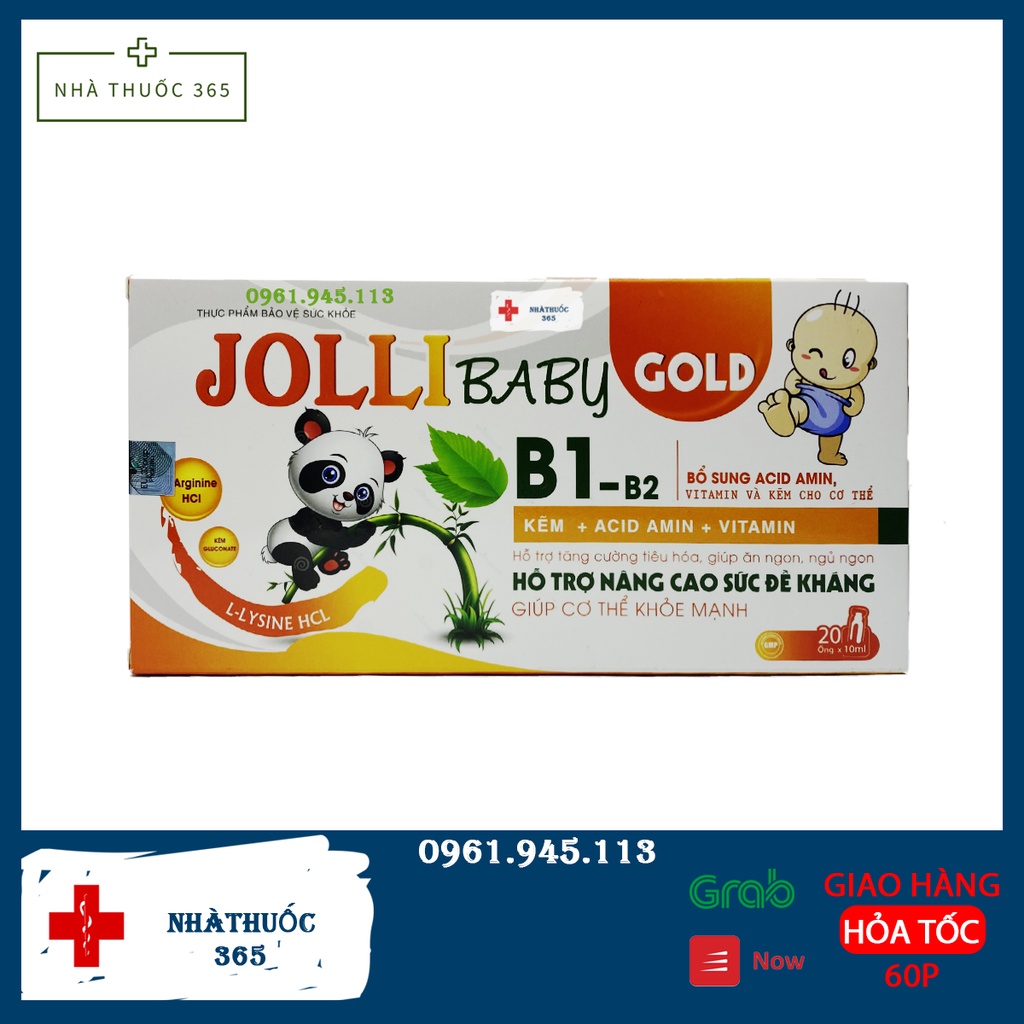 Siro JOLLI BABY GOLD Tăng cường hệ tiêu hóa cho trẻ em biếng ăn Hộp 20 ống