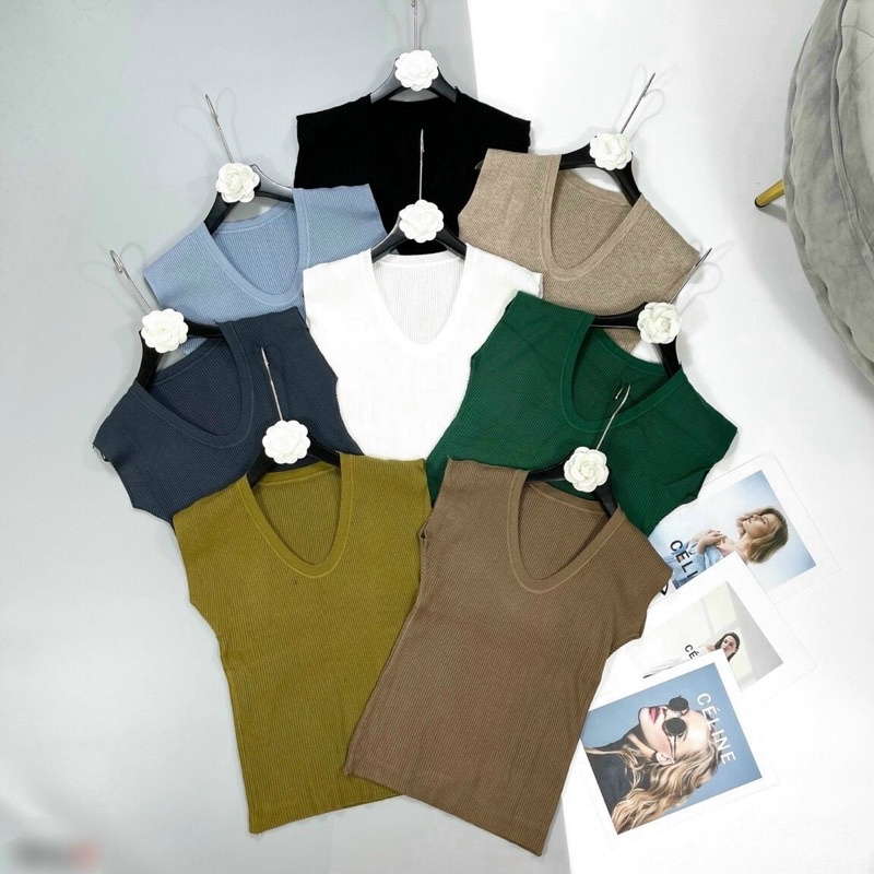 BÁN SỈ ÁO LEN TRƠN CỘC TAY CỔ TIM CHO NỮ - Bảng 9 màu