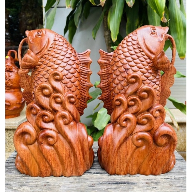cặp cá song ngư gỗ hương cao 20 cm