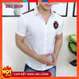 _Giá Sốc_ Áo Sơ Mi Nam Ngắn Tay Phối Logo Thời Trang Hàn Quốc, Chất Vải Không Nhăn, Không Xù 5STAR _Siri Shop