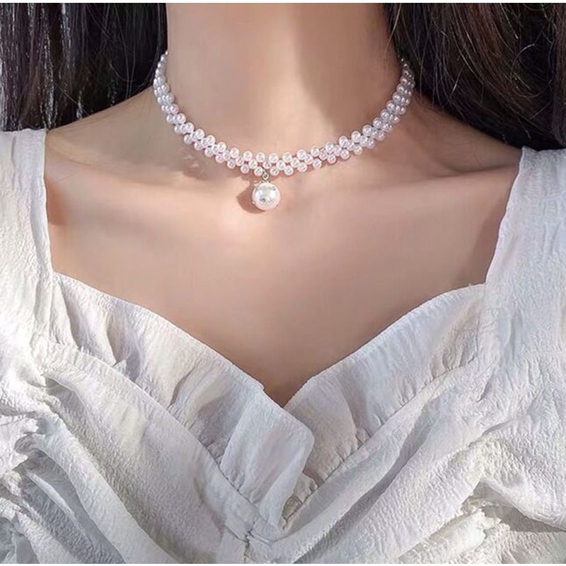 vòng cổ choker nữ chuỗi ngọc nhân tạo sang trọng dễ phối đồ