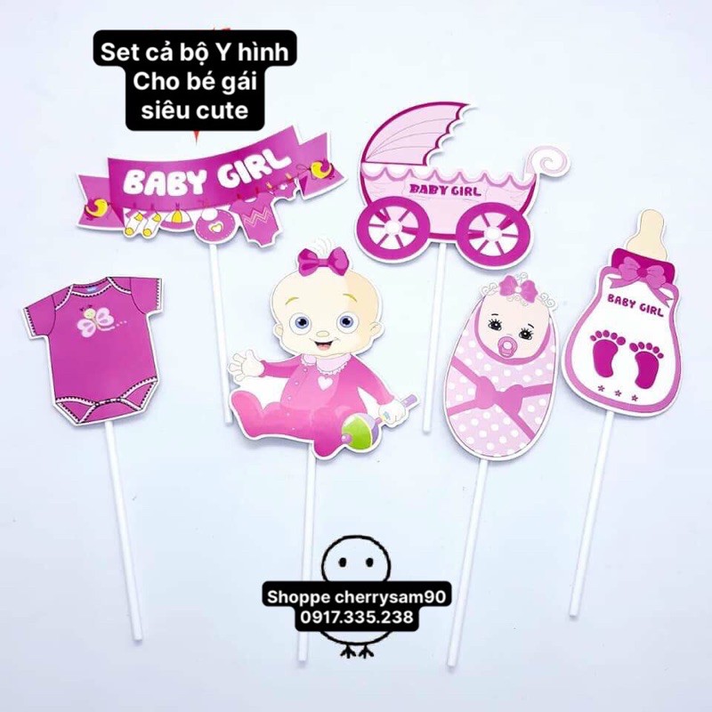 ( 1 set 6 que)Set cắm trang trí bánh sinh nhật hình baby