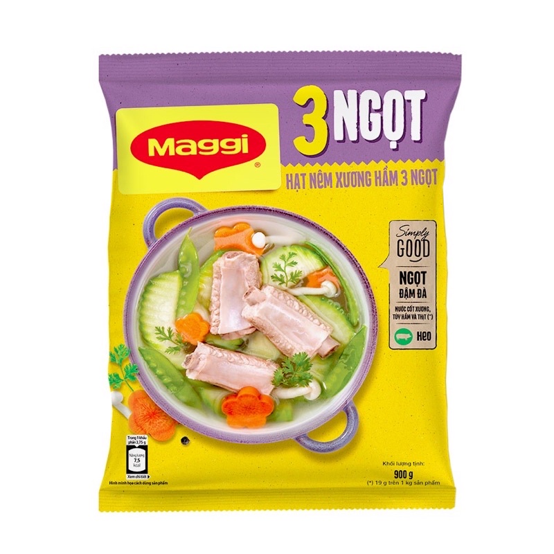 Hạt nêm Maggi xương hầm 3 ngọt vị heo gói 900g - Date T1/2023