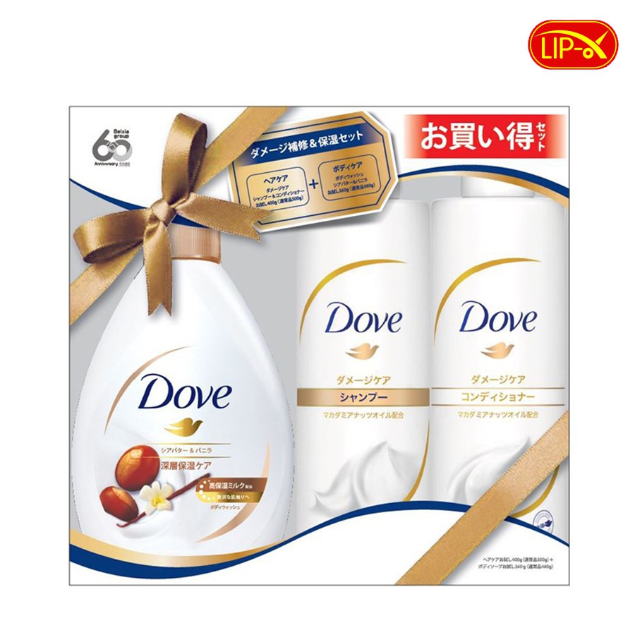 Bộ 3 Tắm-Gội-Xả Dove Trắng Vàng Chính Hãng Nhật Bản