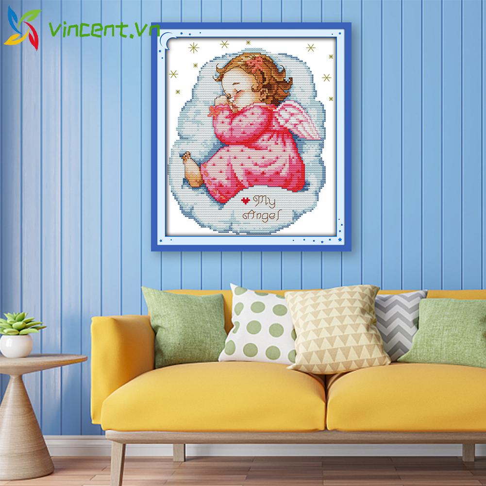 Tranh thêu chữ thập 2 dây hình em bé đang ngủ VINCENT 14CT