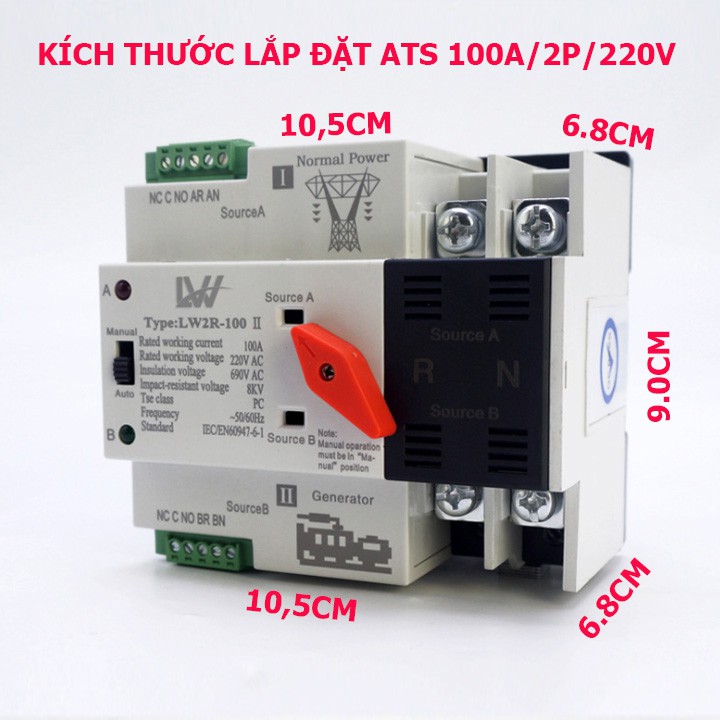 Bộ chuyển nguồn Ats 1 pha 100A LW