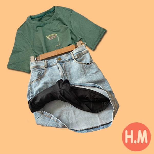 Sét chân váy jeans + áo phông nữ form rộng, chân váy jeans chữ a, áo thun forrm rộng