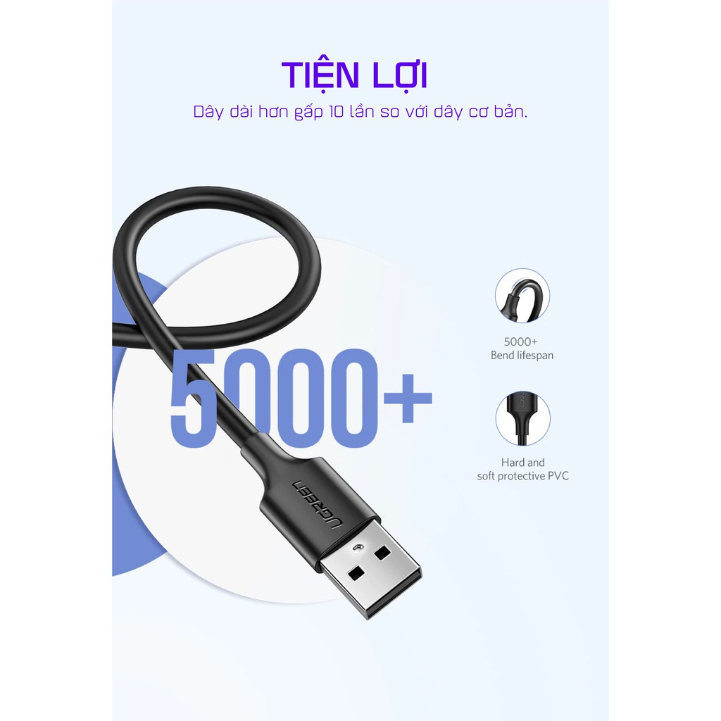 Cáp sạc USB 2.0 A sang Micro Ugreen US289 | Sạc nhanh | Tốc độ truyền 480Mbps | Bảo Hành 1 đổi 1 18 Tháng | 60134 60135