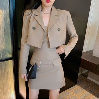 Set áo khoác ngắn + váy 2 dây