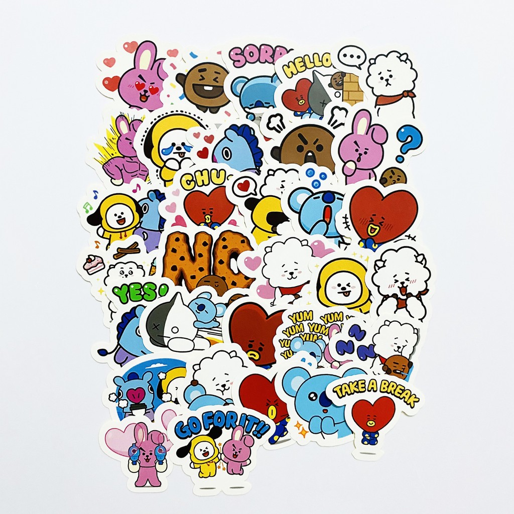 Bộ 32 miếng sticker BT21 (3) dán trang trí laptop, máy tính bỏ túi, vali, điện thoại, đàn ghita, hộp..