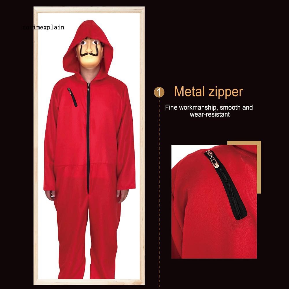 Bộ quần áo hóa trang Unisex money heist kèm mặt nạ phi vụ triệu đô thiết kế vải dù chắc chắn có khóa kéo