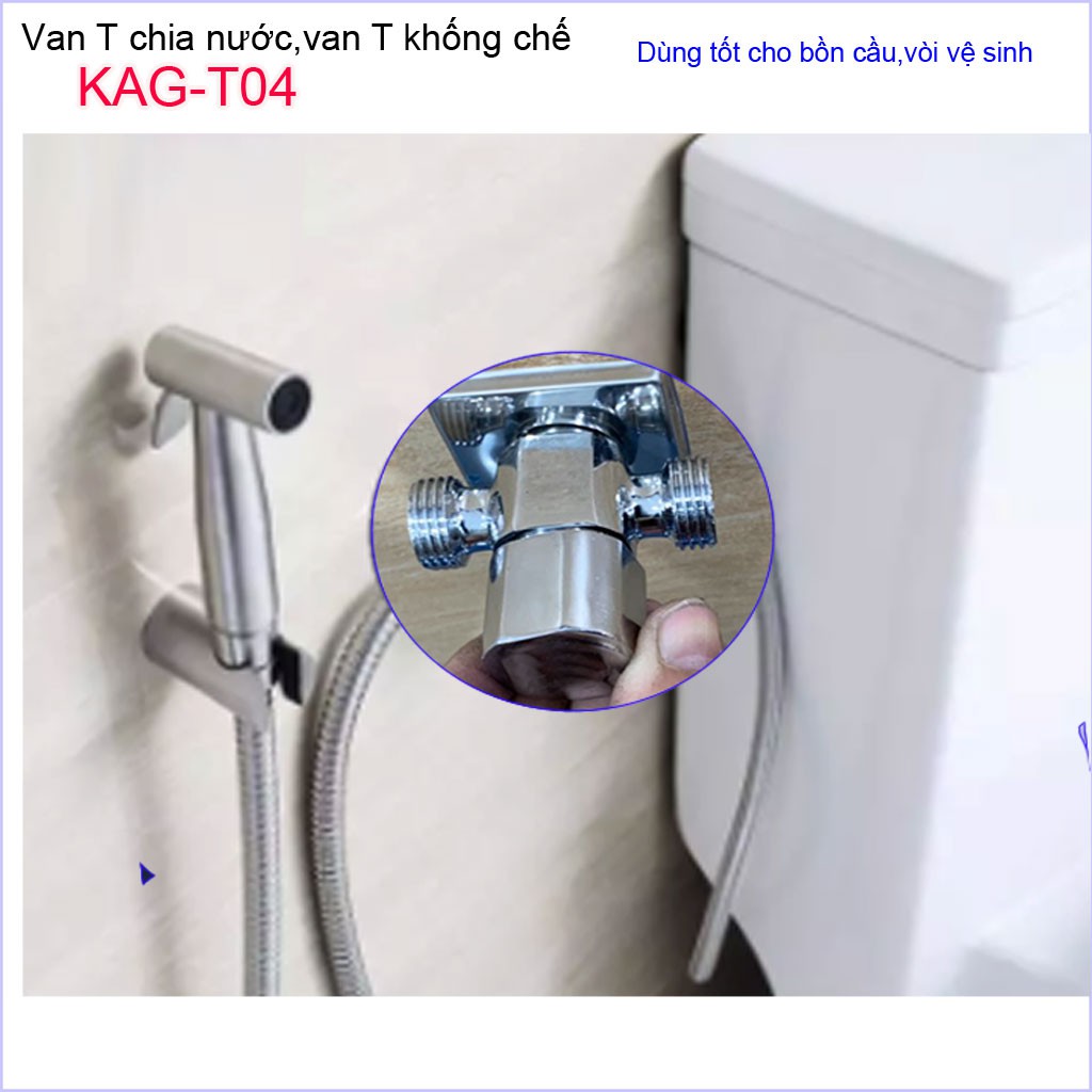 T chia nước van khóa giảm áp KAG-T04 cao cấp, van T chia nước bồn cầu và vòi xịt, T nối nước vòi xịt siêu bền