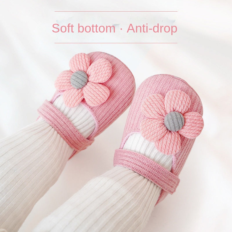 Giày Vải Cotton Phối Lông Mềm Mại Đính Nơ Hoa Dễ Thương Cho Bé Gái 0-16 Tháng Tuổi