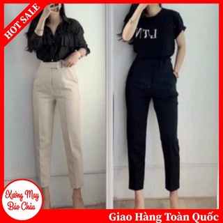 Quần baggy công sở nữ kèm đai cạp cao cúc lệch form đẹp
