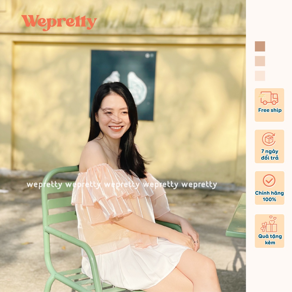 Áo trễ vai nữ tay bồng croptop 2 lớp có lớp lót ngắn tay vải organza cao cấp chất mát Wepretty Clothes