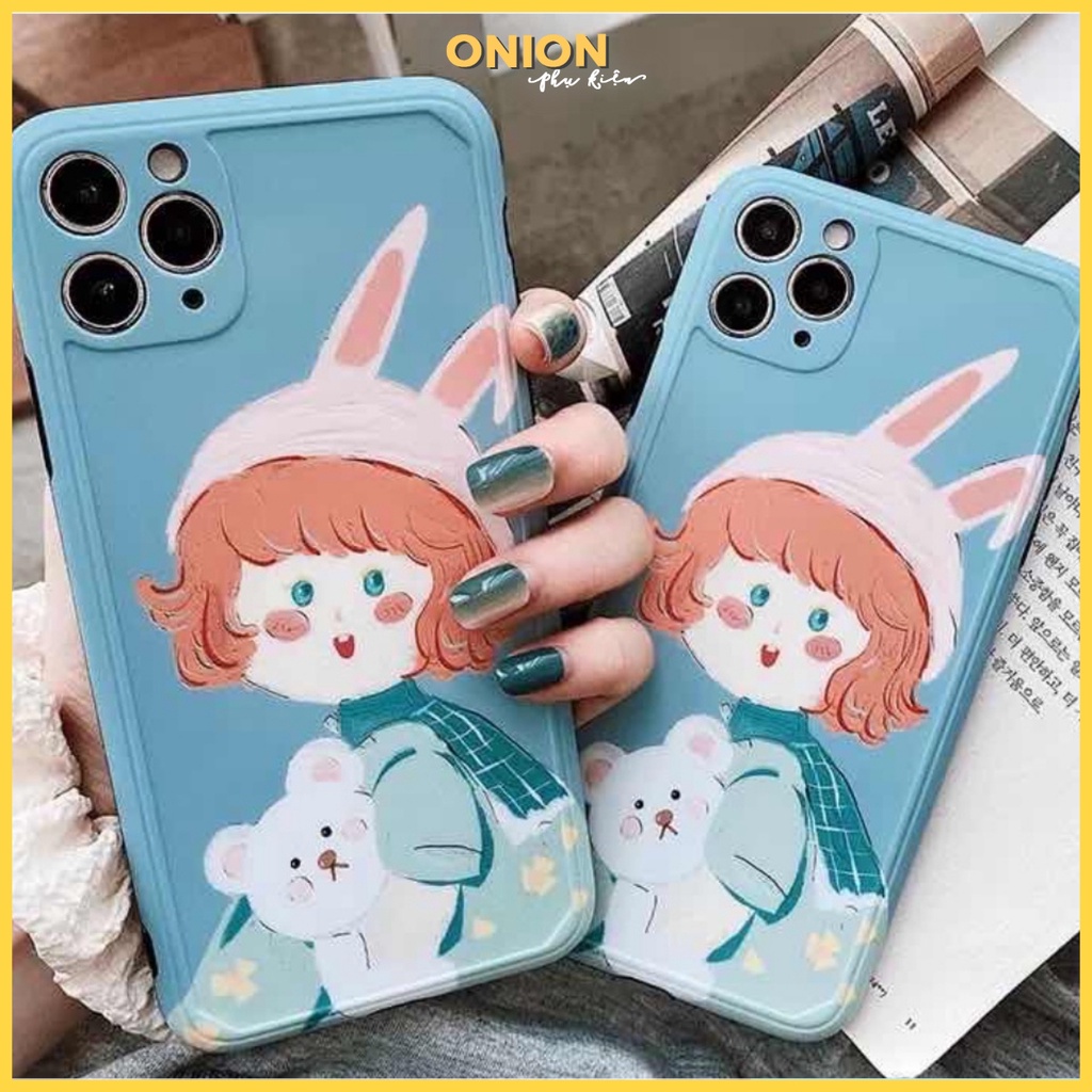 Ốp Onion cô bé ôm gấu xanh dẻo mịn dành cho ip 11 Pro Max 7 8 Plus X XsMax XR