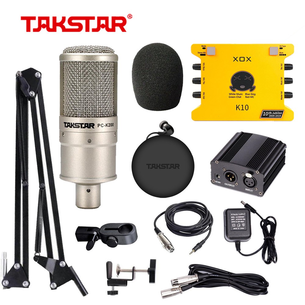 Bộ Mic Livestream Chính Hãng Đầy Đủ Sound Card XOX K10, Mic Takstar PC-K200, Tai Nghe Takstar TS-2260 &amp; Phụ Kiện