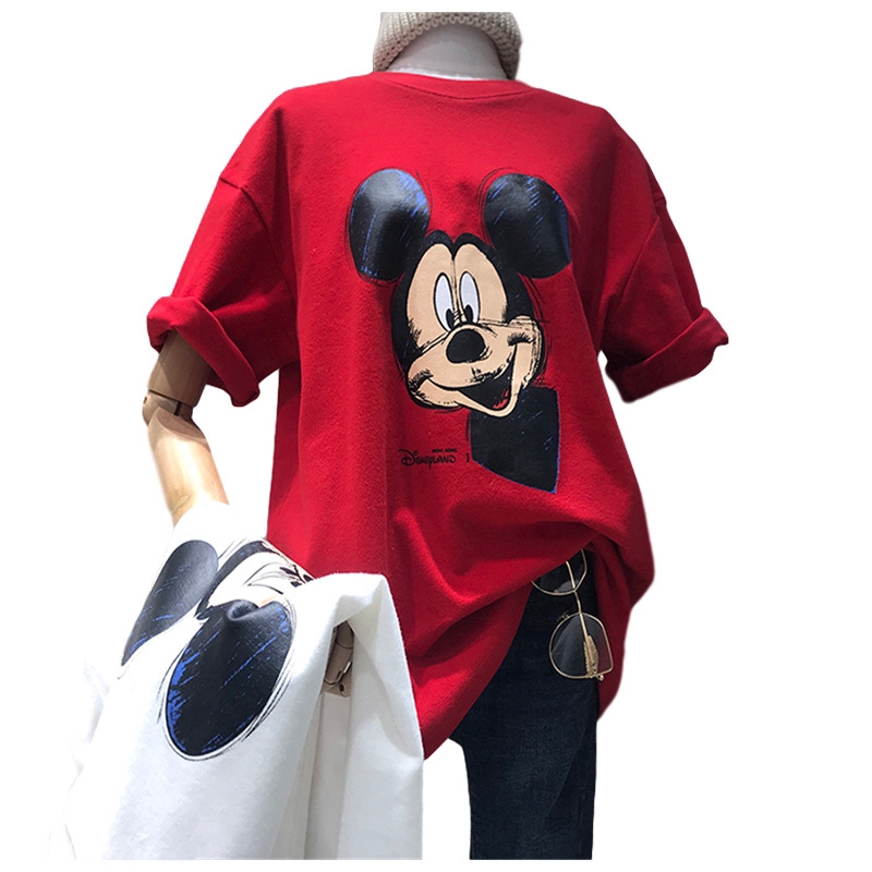 Áo Thun Ngắn Tay Dáng Rộng In Hình Chuột Mickey Xinh Xắn Cho Nữ