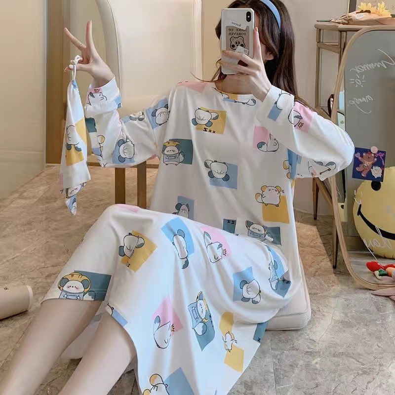 Đầm Ngủ Dài Tay Thiết Kế Dễ Thương Thời Trang Mùa Thu Cho Nữ | BigBuy360 - bigbuy360.vn