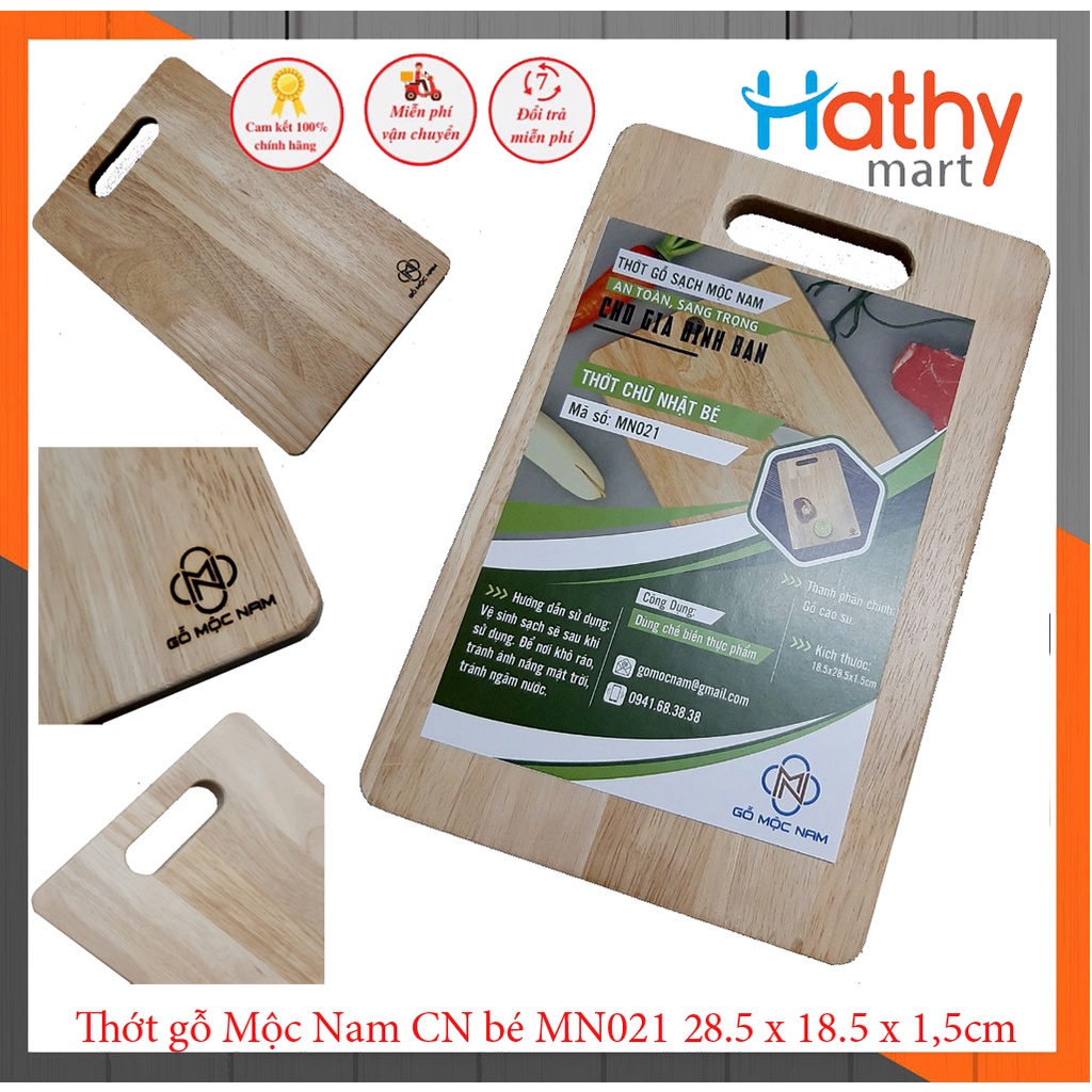 Thớt gỗ cao su tự nhiên Mộc Nam chữ nhật bé MN021 28.5*18.5*1.5cm