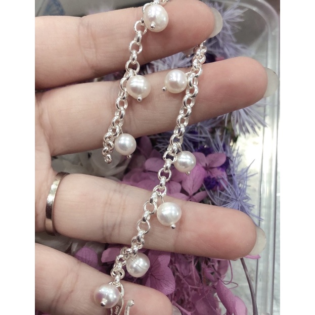 Lắc tay bạc ta trắng đính hạt nhỏ 6ly - NT01 - Ngọc Trai Trường Thịnh
