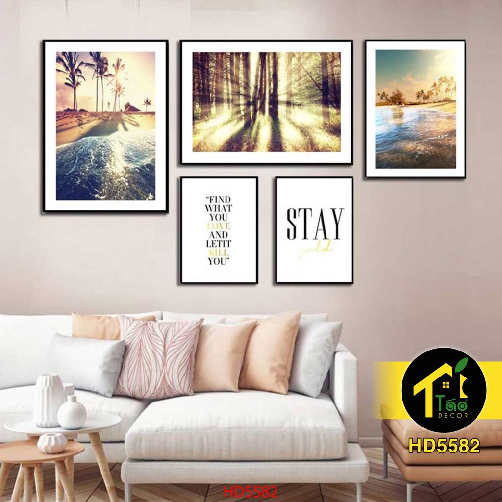 Bộ 5 Tranh Treo Tường Decor, Tranh Dán Tường Khổ Lớn, Có Sẵn Keo 2 Mặt, Tranh Treo Tường Canvas, Sticker, Táo Decor