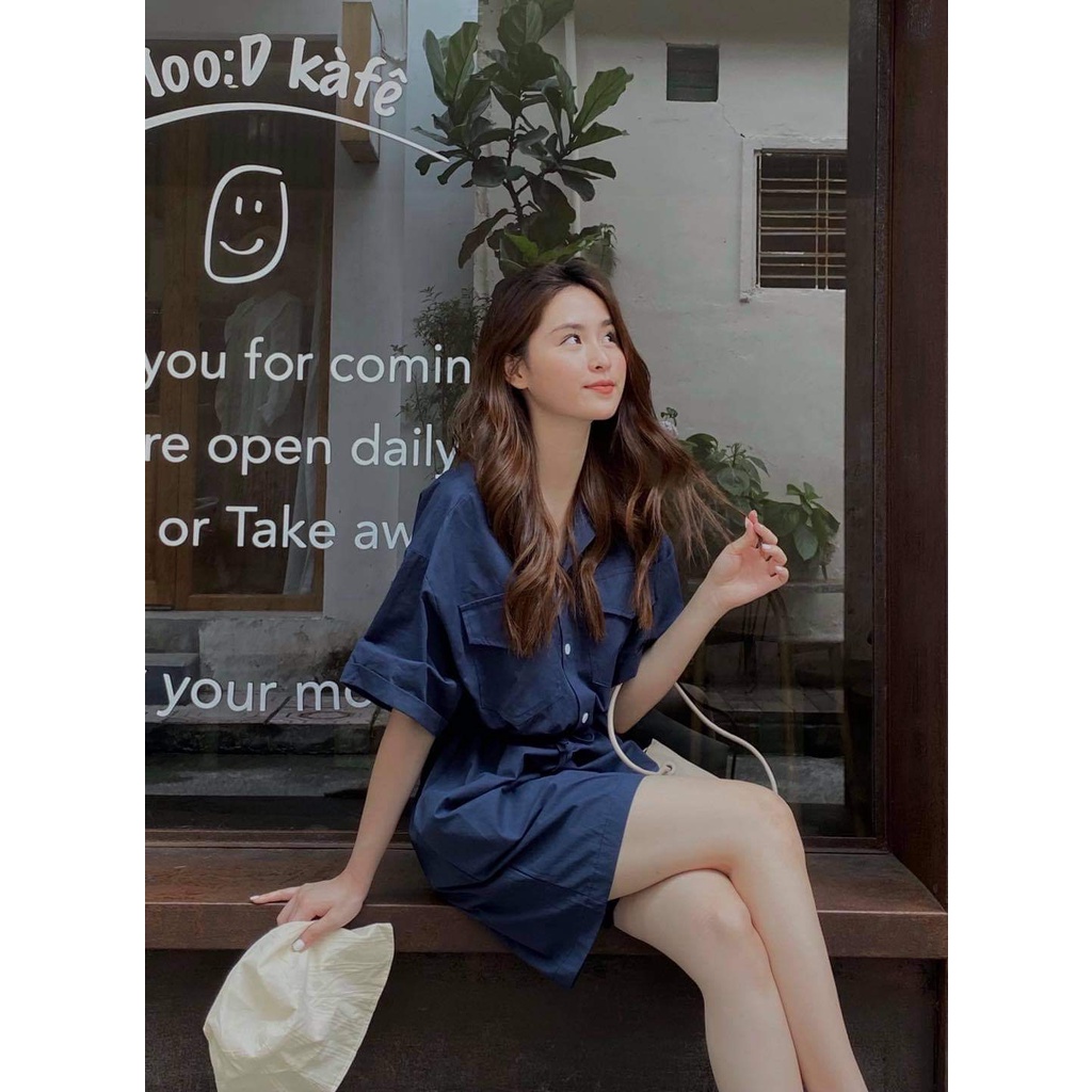 Jum cổ sơ mi túi ngực vải thô trơn form thụng đáng yêu full 4 màu | BigBuy360 - bigbuy360.vn