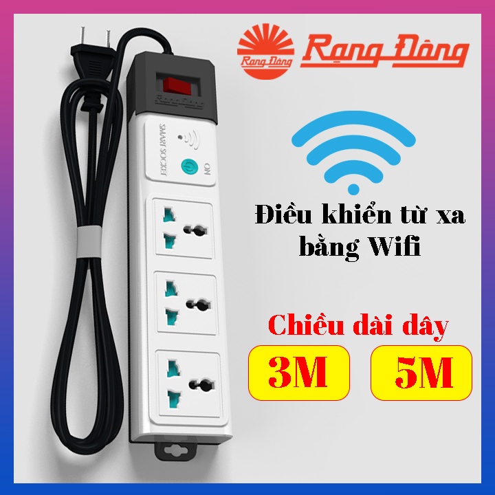 Ổ cắm điện thông minh Rạng Đông điều khiển từ xa bằng Wifi, dây dài 5 mét, tương thích với mọi loại phích cắm