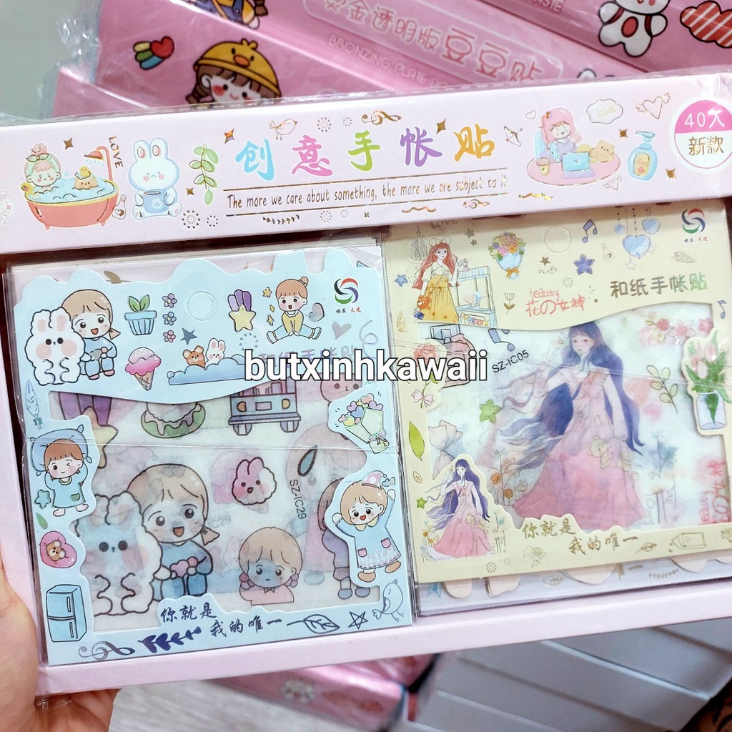 Set 3 tấm sticker cắt sẵn nhiều mẫu dễ thương trang trí sổ tay bukao