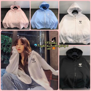 Áo khoác hoodie nỉ bông có khóa thêu Tim Hàn Quốc 🦋Form rộng, dày dặn🦋 FREESHIP