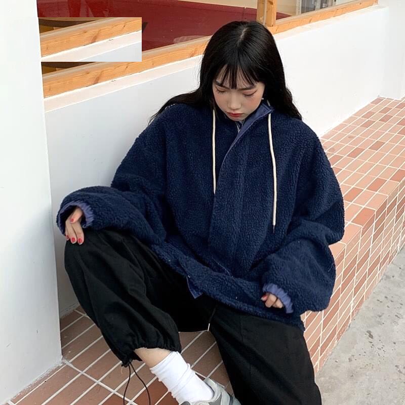 Áo Khoác Lông Túi Hộp Xanh Than PEONYB Nữ [FREESHIP]🌸 Jacket form rộng tay bồng phong cách Ulzzang 🌸 | BigBuy360 - bigbuy360.vn