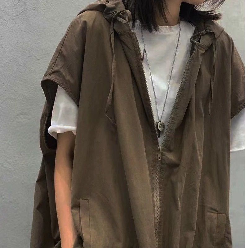 Áo Khoác Hoodie Sát Nách Dáng Rộng Cỡ Lớn Kiểu Nhật Bản Thời Trang Mùa Hè Cho Nữ